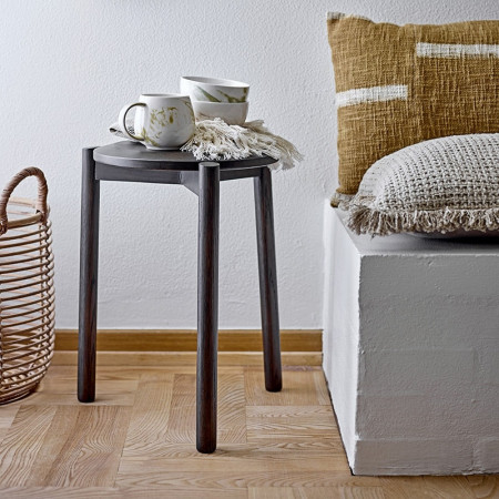 Tabouret rond scandinave chêne brun - Gil 