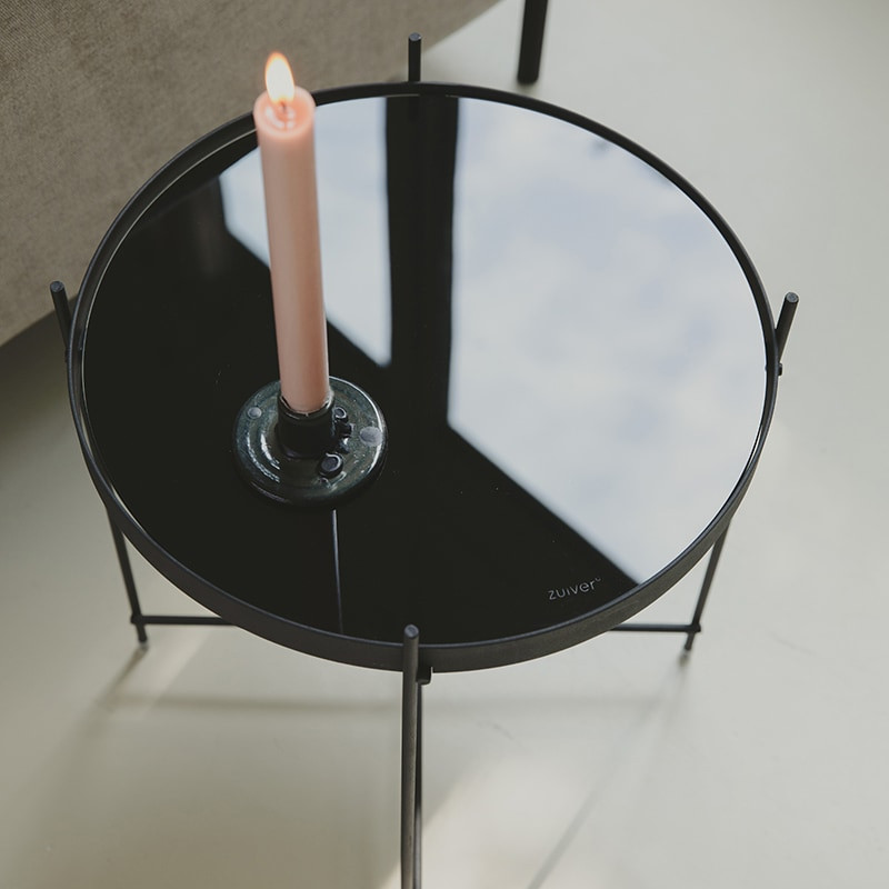 Petite table d'appoint ronde noire plateau en verre - Cupid