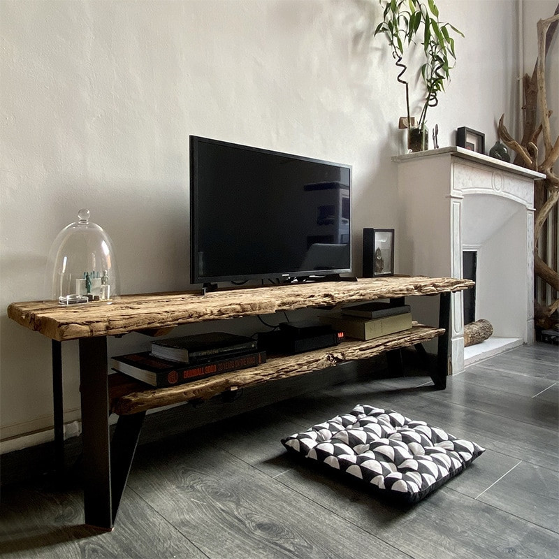 Meuble TV bois brut tronc d´arbre style industriel - Drift