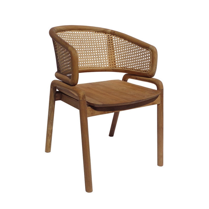 Chaise fauteuil en bois et cannage design - Lou