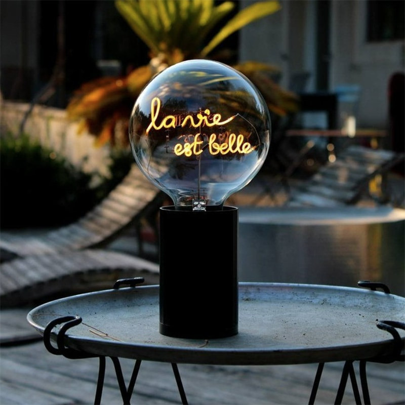 Ampoule décorative led LA VIE EST BELLE et socle - CDC Design