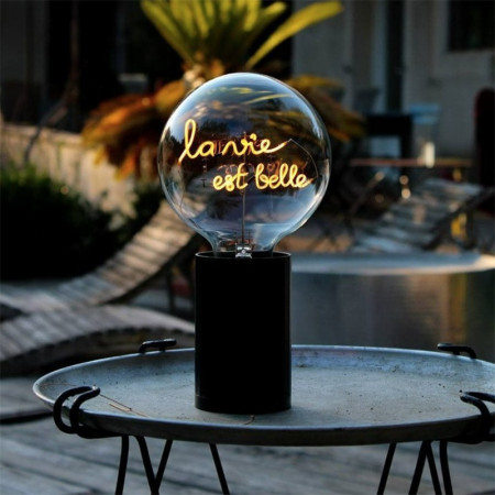 Ampoule décorative led et socle noir sans fil - La vie est belle 