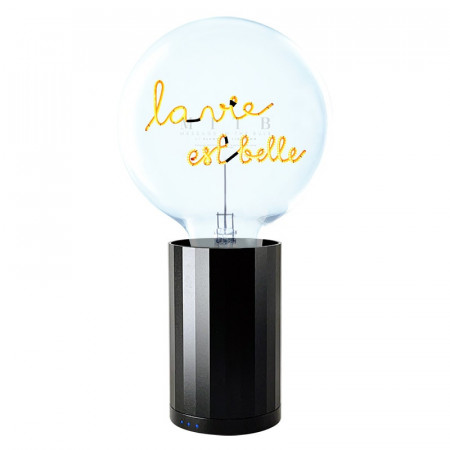 Ampoule décorative led et socle noir sans fil - La vie est belle 