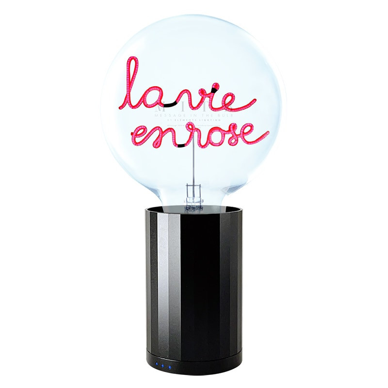 Ampoule décorative rose avec socle noir sans fil - La vie en rose 