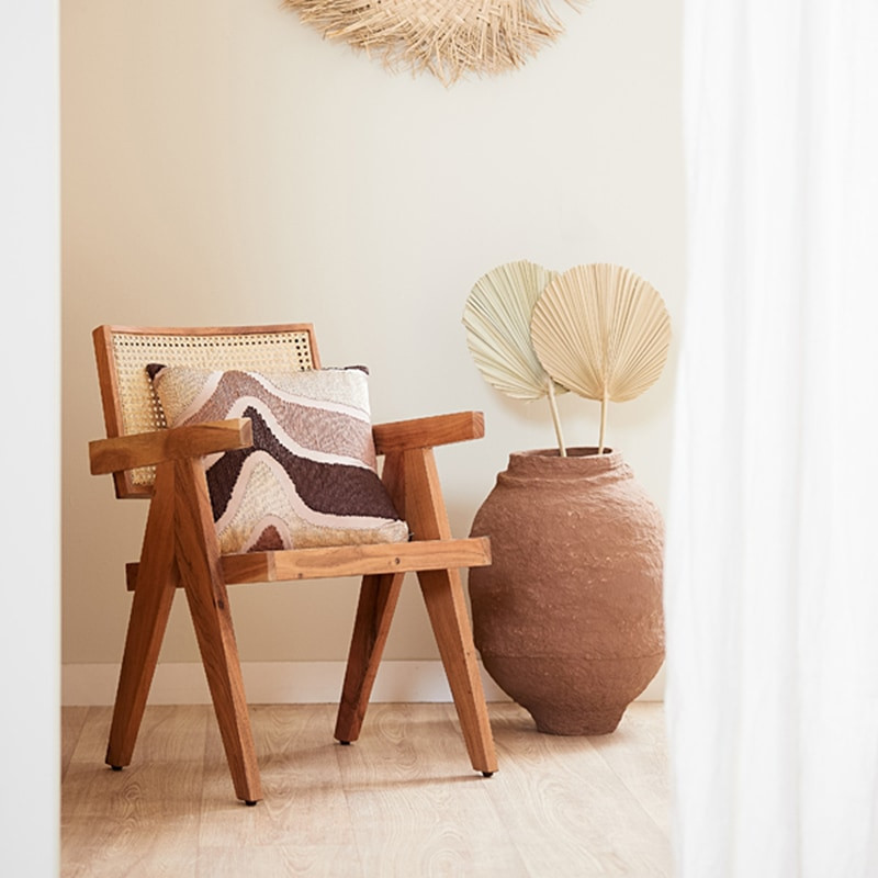 Chaise avec accoudoirs en bois et cannage rotin naturel - Vint 