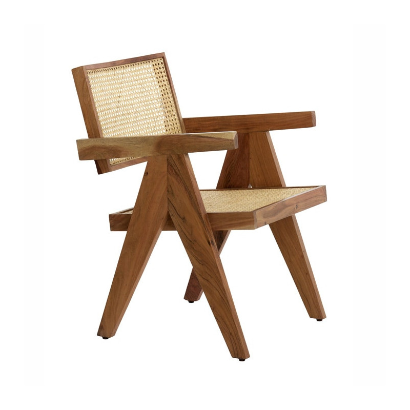 Chaise avec accoudoirs en bois et cannage rotin naturel - Vint 