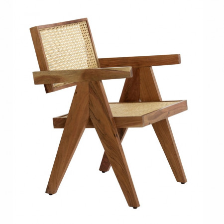 Chaise avec accoudoirs en bois et cannage rotin naturel - Vint 