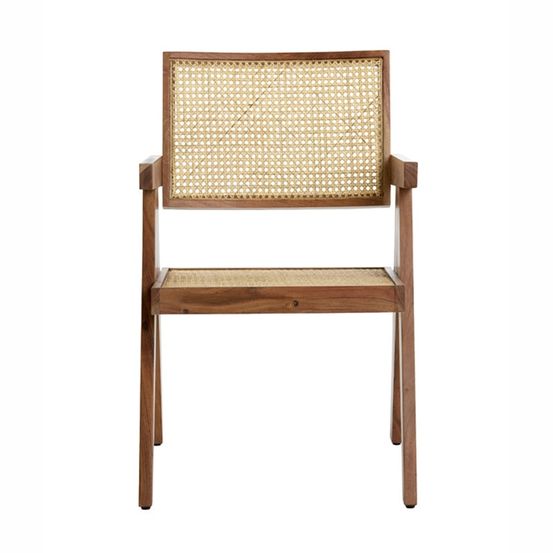 Chaise avec accoudoirs en bois et cannage rotin naturel - Vint 