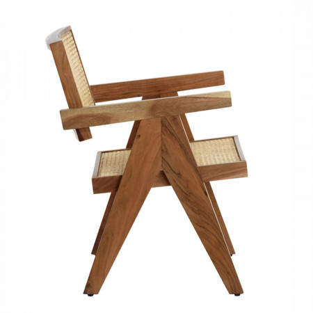 Chaise avec accoudoirs en bois et cannage rotin naturel - Vint 