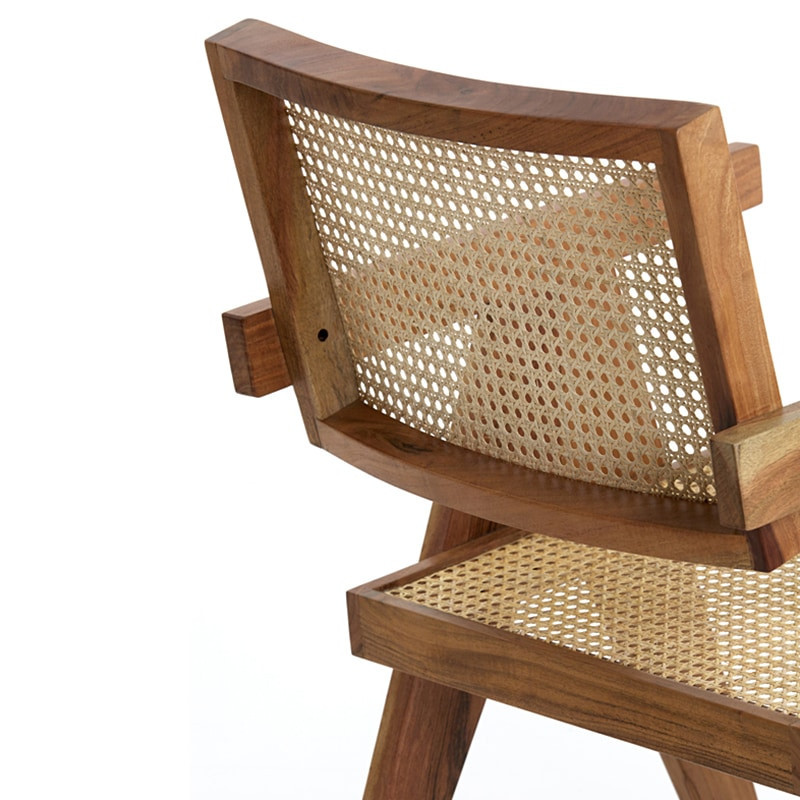 Chaise avec accoudoirs en bois et cannage rotin naturel - Vint 