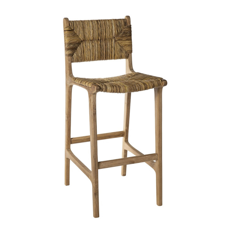 Tabouret de bar en bois et paille design - CRETI