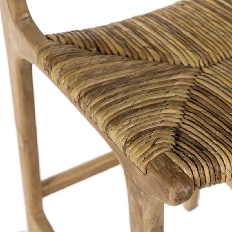 Tabouret de bar en bois et paille design - CRETI