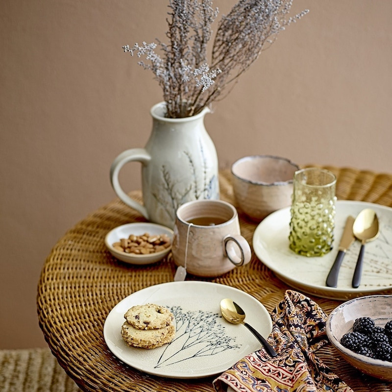 Pichet en grès avec décoration florale fait main - Nature 