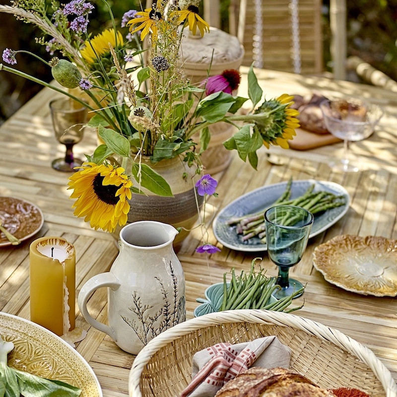 Pichet en grès avec décoration florale fait main - Nature 