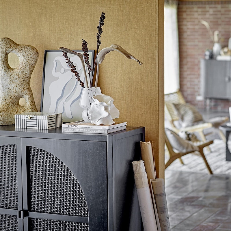 Boîte de rangement en bois avec motif noir et blanc - Neoma 