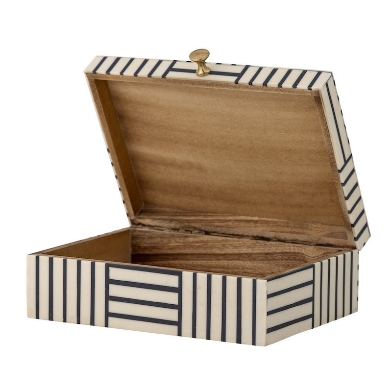 Boîte de rangement en bois avec motif noir et blanc - Neoma 