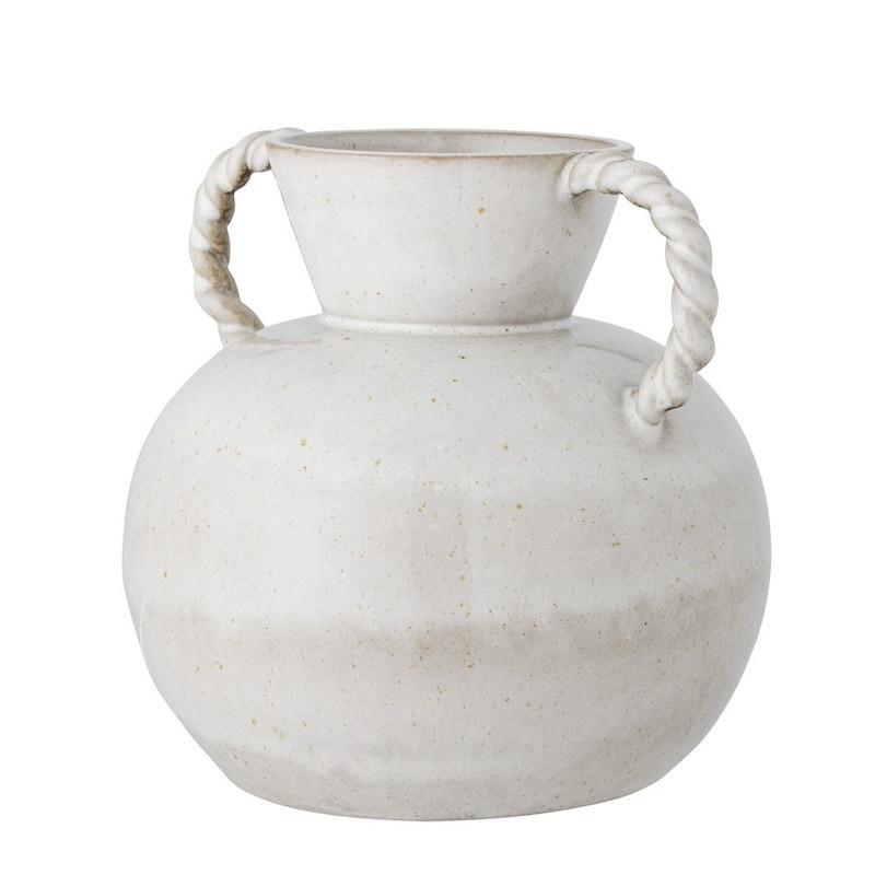 Vase blanc en grès avec anses tressées - Semira 