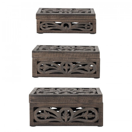 3 boites de rangement en bois sculpté - Etta 