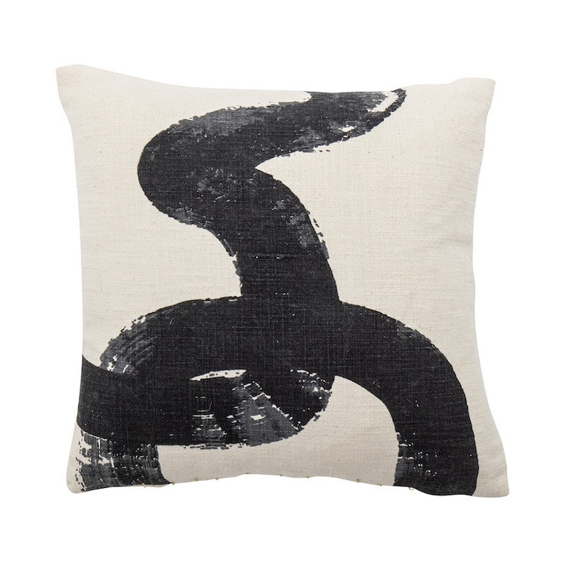 Coussin blanc avec motif pinceau noir - Ebell 