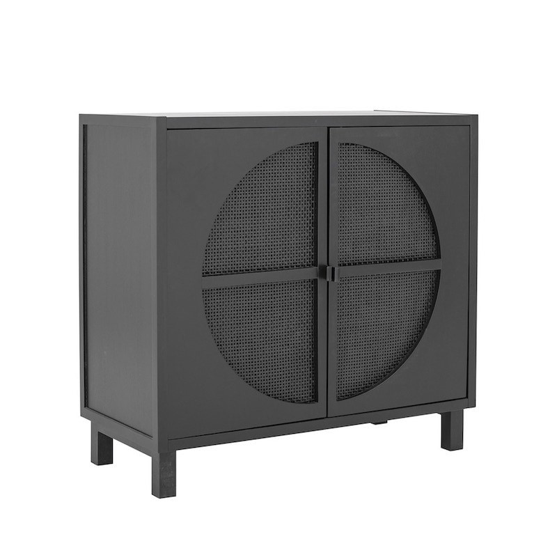 Meuble de rangement noir bois et rotin Coup de Cœur Design