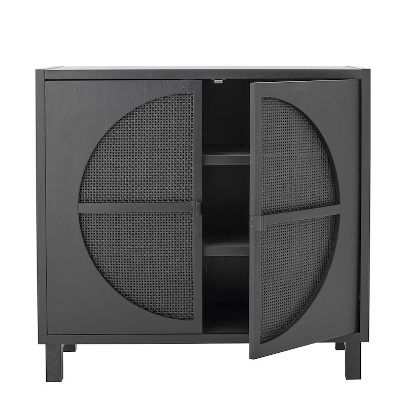 Meuble de rangement noir bois et rotin Coup de Cœur Design