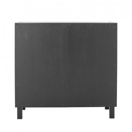 Meuble de rangement noir en bois et porte rotin noir - Trento 