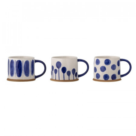 3 grands mugs en grès à motifs bleus faits mains - Lina 