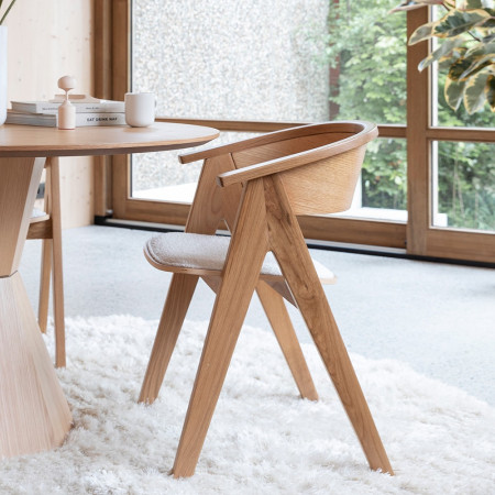 Chaise design bois naturel et assise tissu beige - NDSM 