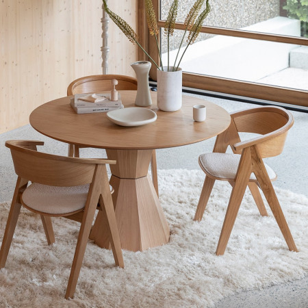 Chaise design bois naturel et assise tissu beige - NDSM 