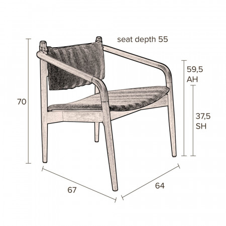 Fauteuil design vintage tissu marron et bois foncé - Torrance 