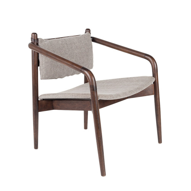 Fauteuil design vintage tissu marron et bois foncé - Torrance 