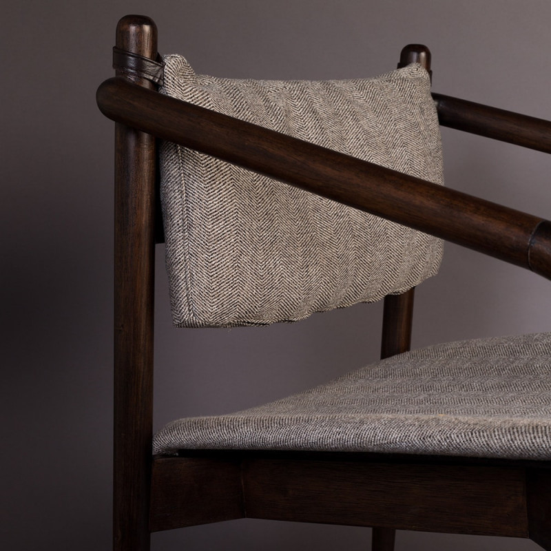 Fauteuil design vintage tissu marron et bois foncé - Torrance 
