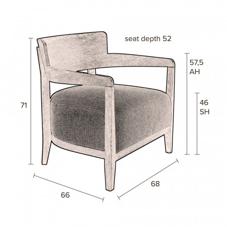 Fauteuil vintage tissu marron et bois foncé - Duran 