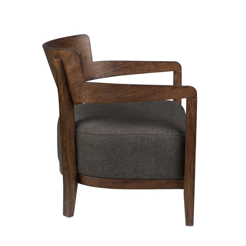 Fauteuil vintage tissu marron et bois foncé - Duran 