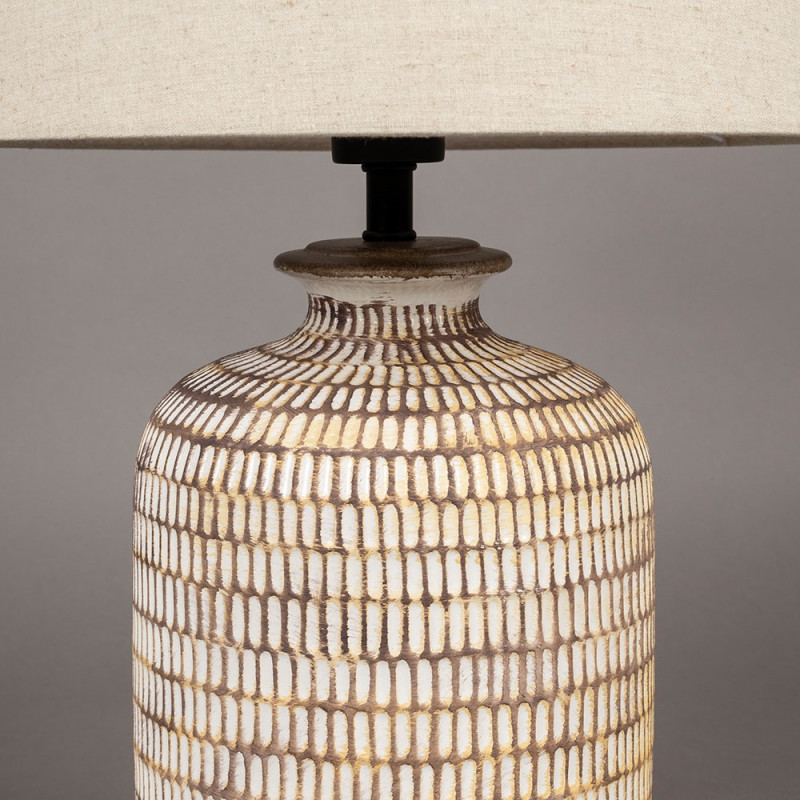 Lampe de table fait main en céramique avec abat-jour en lin - Russel 