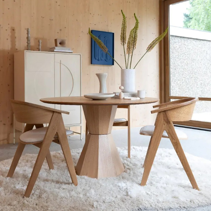Table à manger ronde en bois pied central design - Lotus 