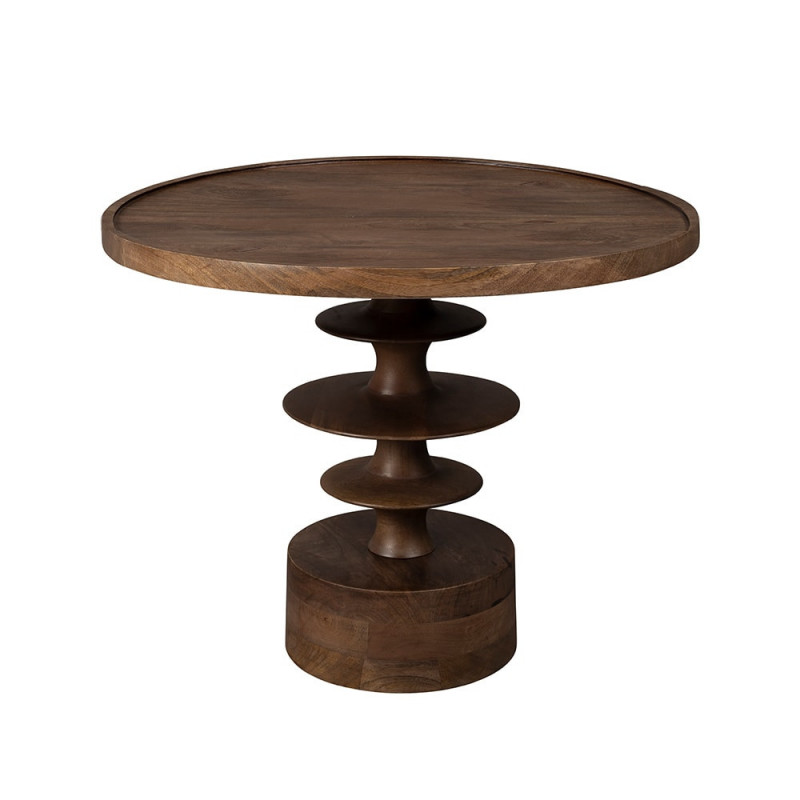 Petite table basse ronde bois de manguier pied central - Cath 