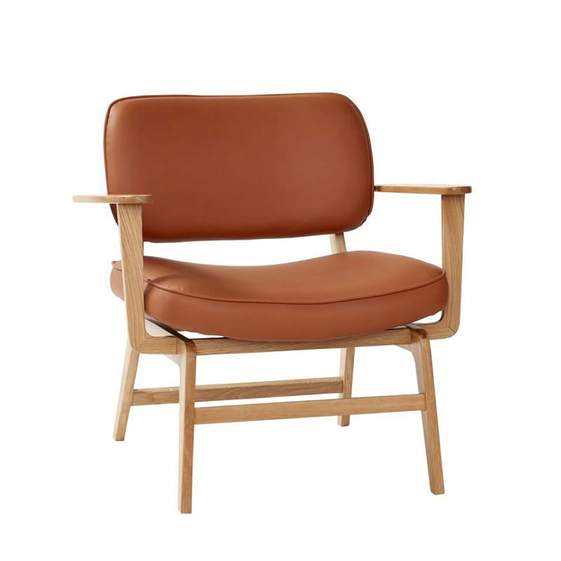 Fauteuil vintage avec accoudoirs en bois et simili cuir marron - Haze 