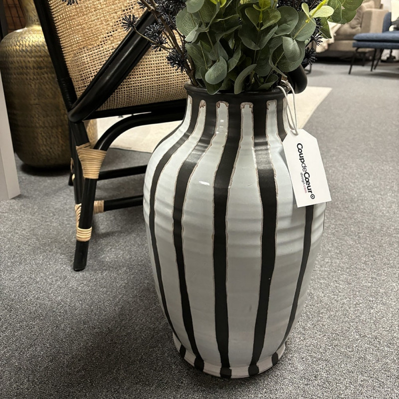 Grand vase déco à poser au sol noir et blanc Bloomingville Schila magasin Coup de Coeur Design