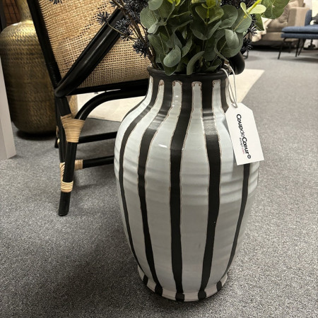 Grand vase déco à poser au sol noir et blanc Bloomingville Schila magasin Coup de Coeur Design