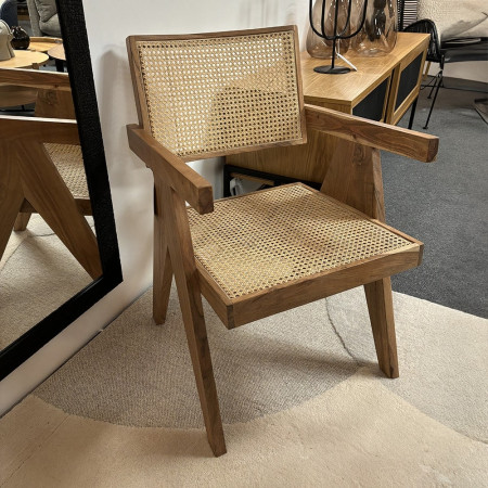 Chaise avec accoudoirs en bois et cannage rotin naturel - Vint