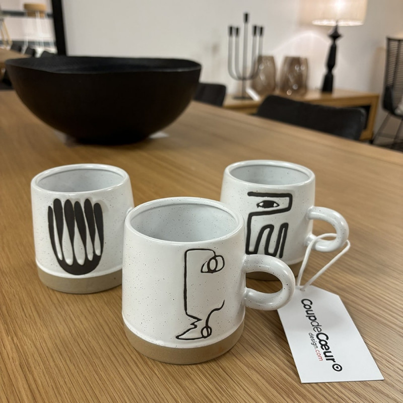 3 mugs en grès gris - Arty
