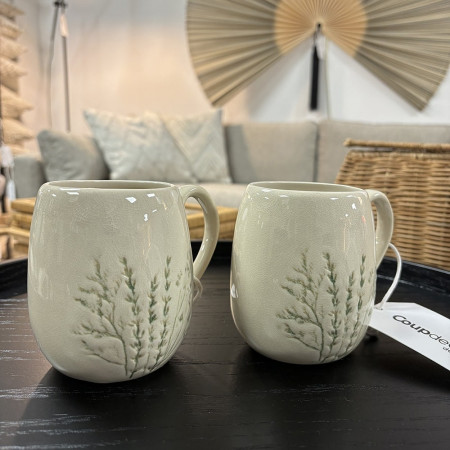 Mug en grès avec décoration florale fait main - Nature