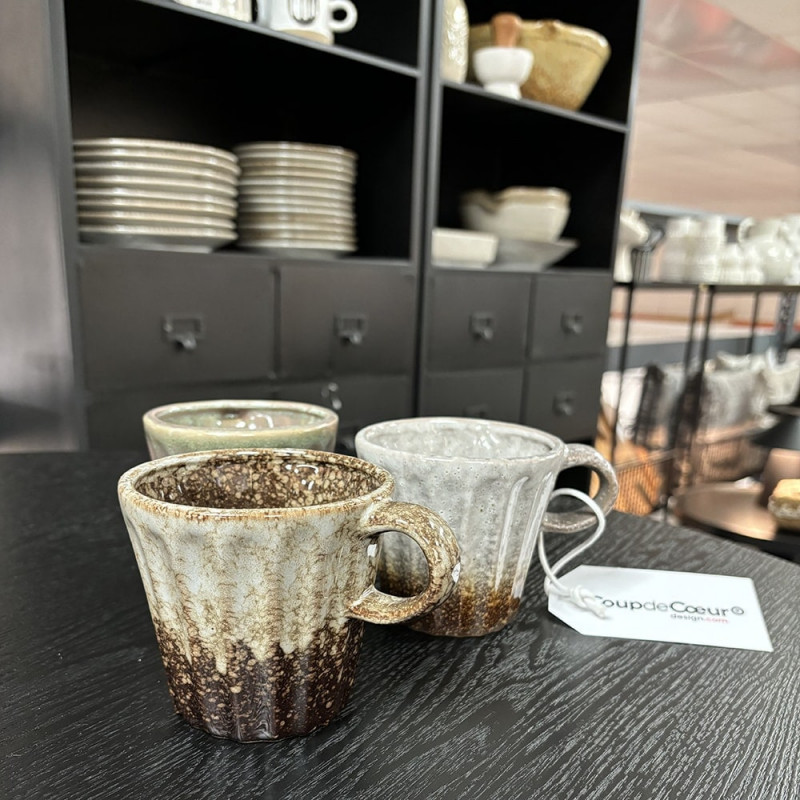 3 mugs en grès marron fait main - Elana