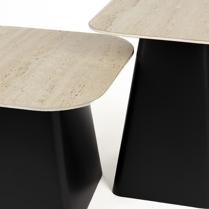 Table basse gigogne en métal et céramique effet travertin - Bary 