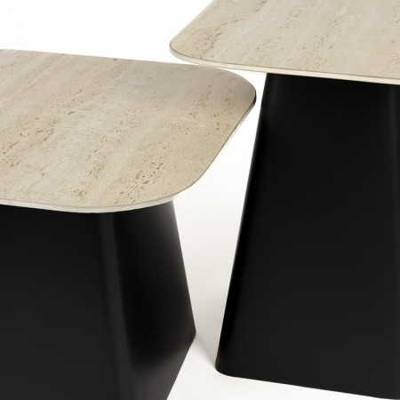 Table basse gigogne en métal et céramique effet travertin - Bary 