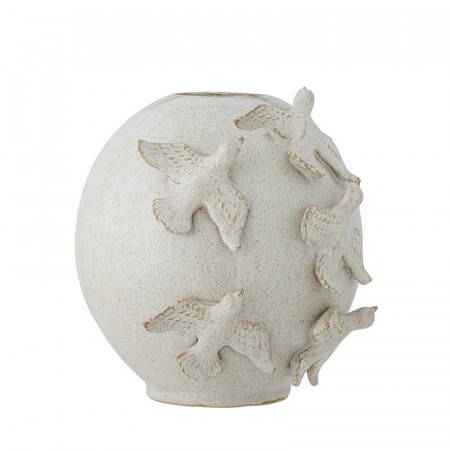 Vase en grès blanc crème oiseaux sculptés Creative Collection by Bloomingville - Abira 
