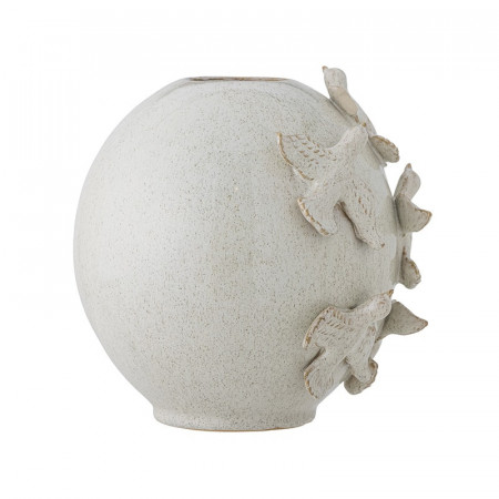 Vase en grès blanc crème oiseaux sculptés Creative Collection by Bloomingville - Abira 