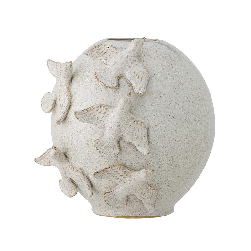 Vase en grès blanc crème oiseaux sculptés Creative Collection by Bloomingville - Abira 