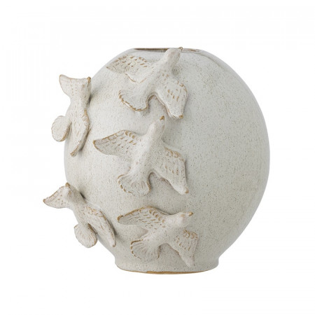 Vase en grès blanc crème oiseaux sculptés Creative Collection by Bloomingville - Abira 